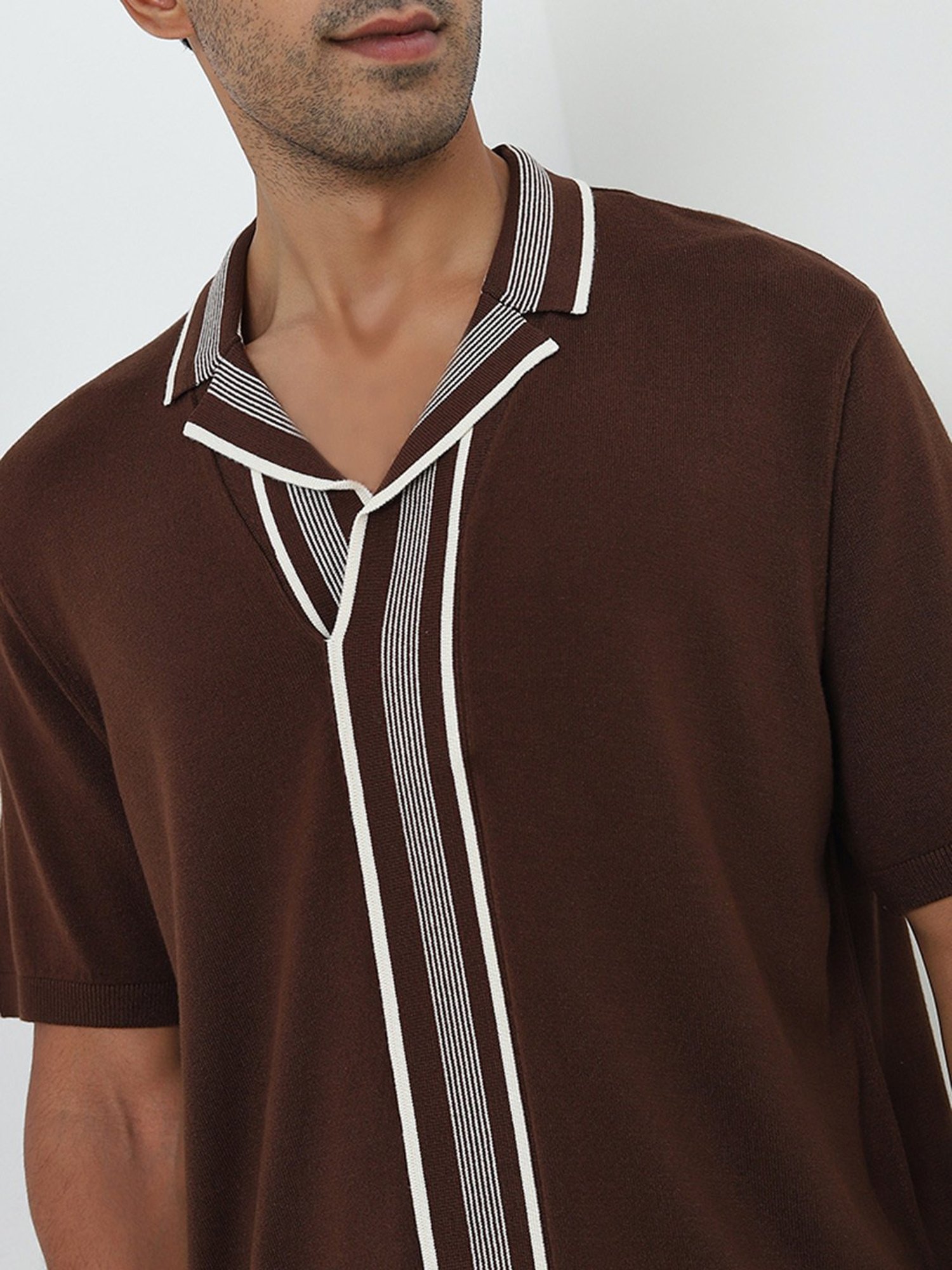 Ascot by Westside Brown Striped Relaxed-Fit T-Shirt