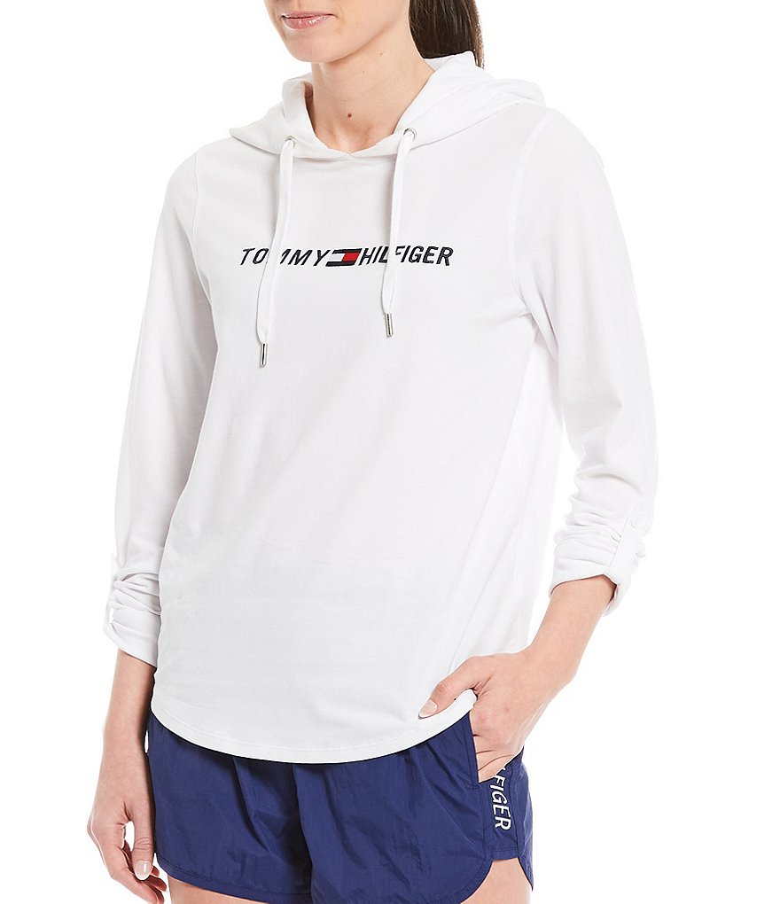 Tommy Hilfiger Sport Hooded Roll Tab Long Sleeve Embroidery Logo Tee