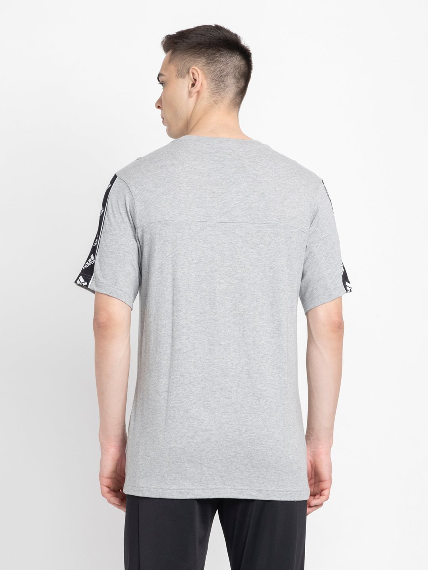 adidas Grey Melange Regular Fit Logo Print Cotton Sports T-Shirt
