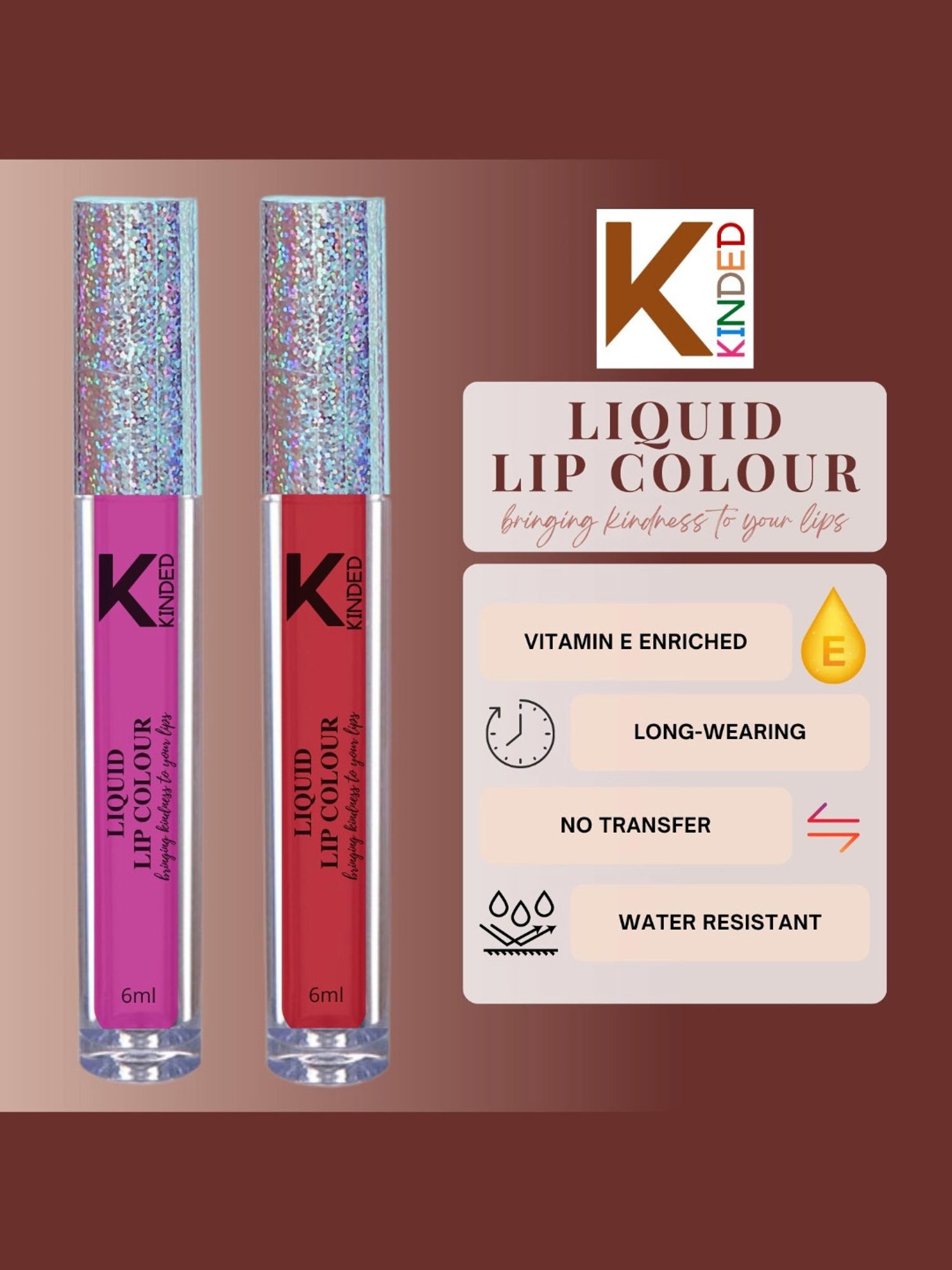 KINDED Liquid Lip Colour 02 More Magenta & 04 Brick Red Combo