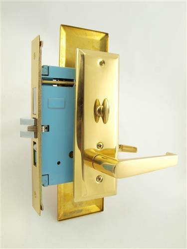 Maxtech (Like Marks New Yorker 7NY92A/3) 1033BFL3L Polished Brass Left Hand Heavy Duty Mortise Entry Screwless Lever Lockset Thru Bolted, 2-3/4" Lock Set