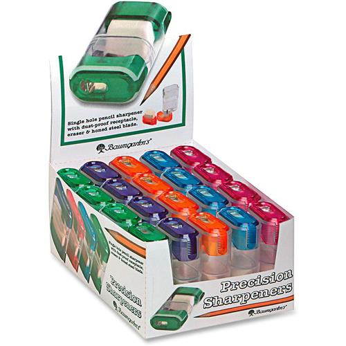 Baumgartens Sharpener w/ Eraser 2-5/8" 20/Display Box Assorted 19550