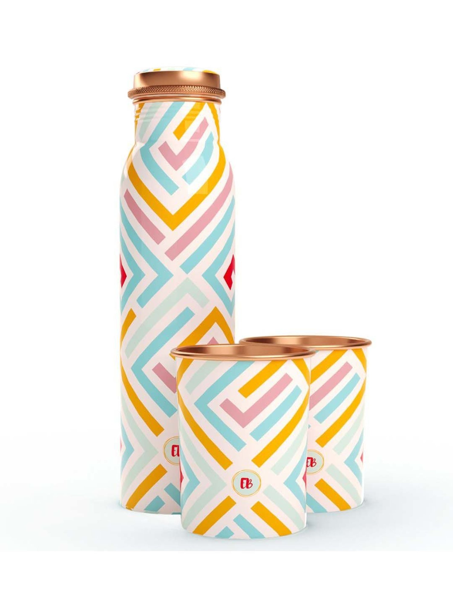 Everything Beautiful White & Yellow Copper Water Bottle & Glass Set