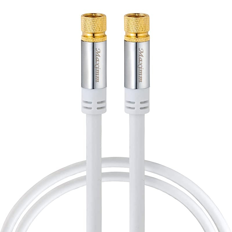 Cable RG6 (75feet, White) Quad Shield Straight Male F-Type Connector with 2 Way Splitter, Couplers, Nail Cable Clips