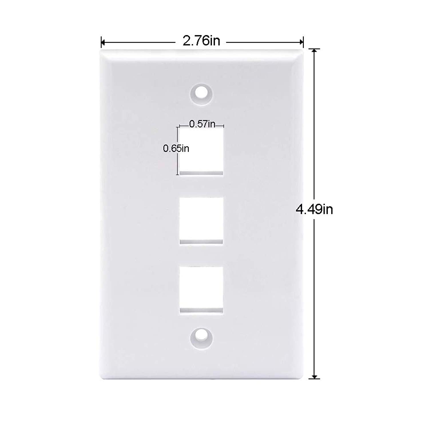 VCE 10 Pack 3-Port Keystone Wall Plate for Keystone Jack and Modular Inserts- White UL Listed