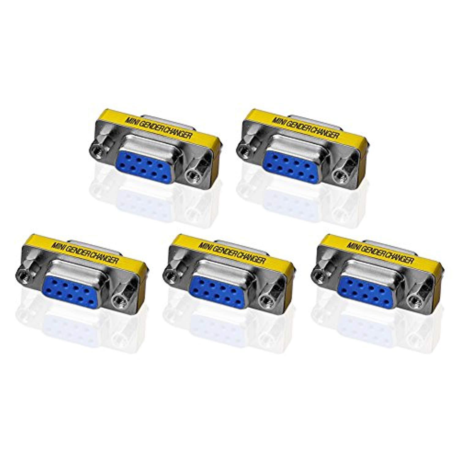 sienoc 9 pin rs-232 db9 male to male/female to female serial cable gender changer coupler adapter (5 packs of female)