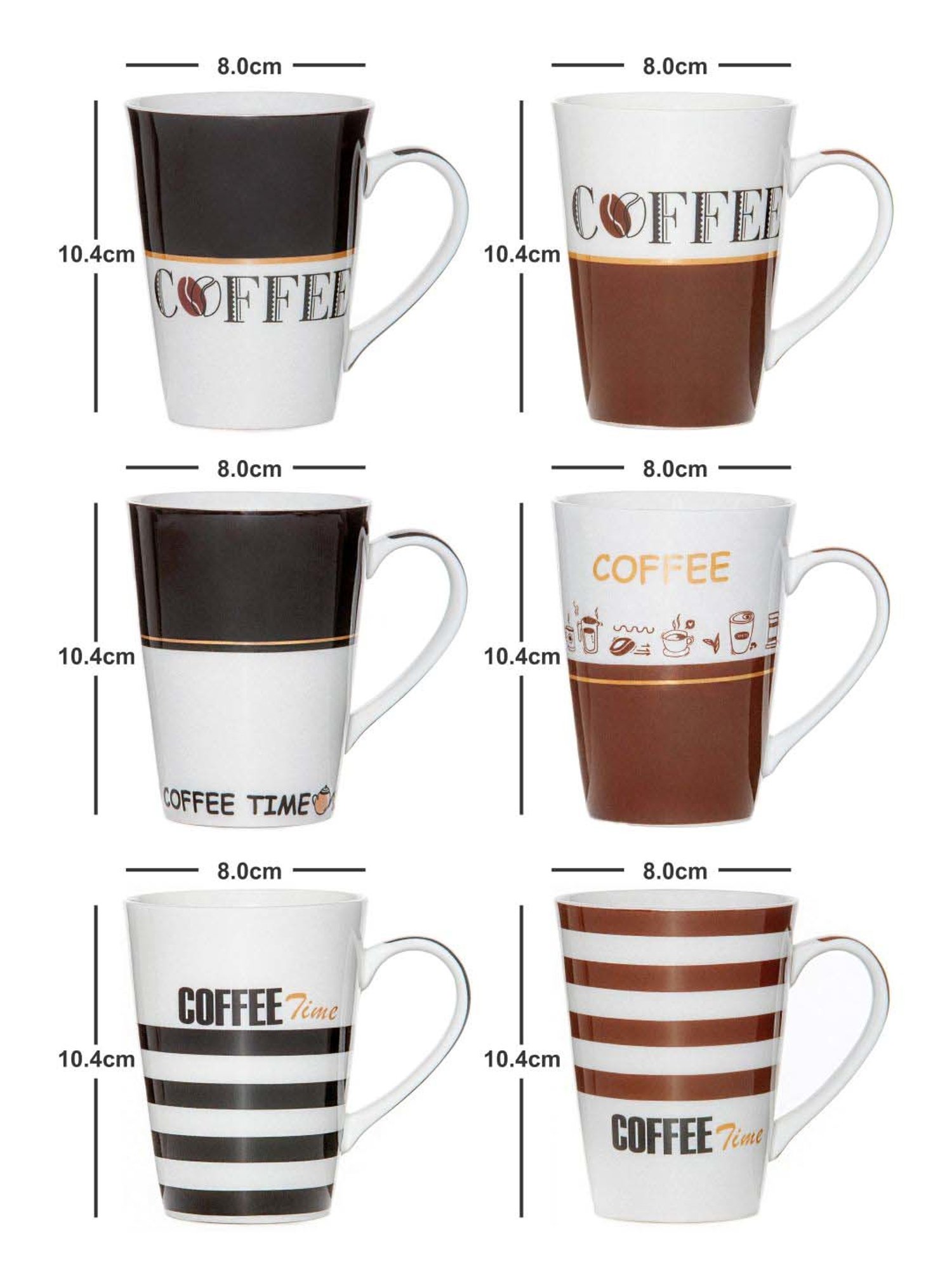 ROXX Riso Multicolor Bone China Coffee Mug (0.3 L) - Set of 6