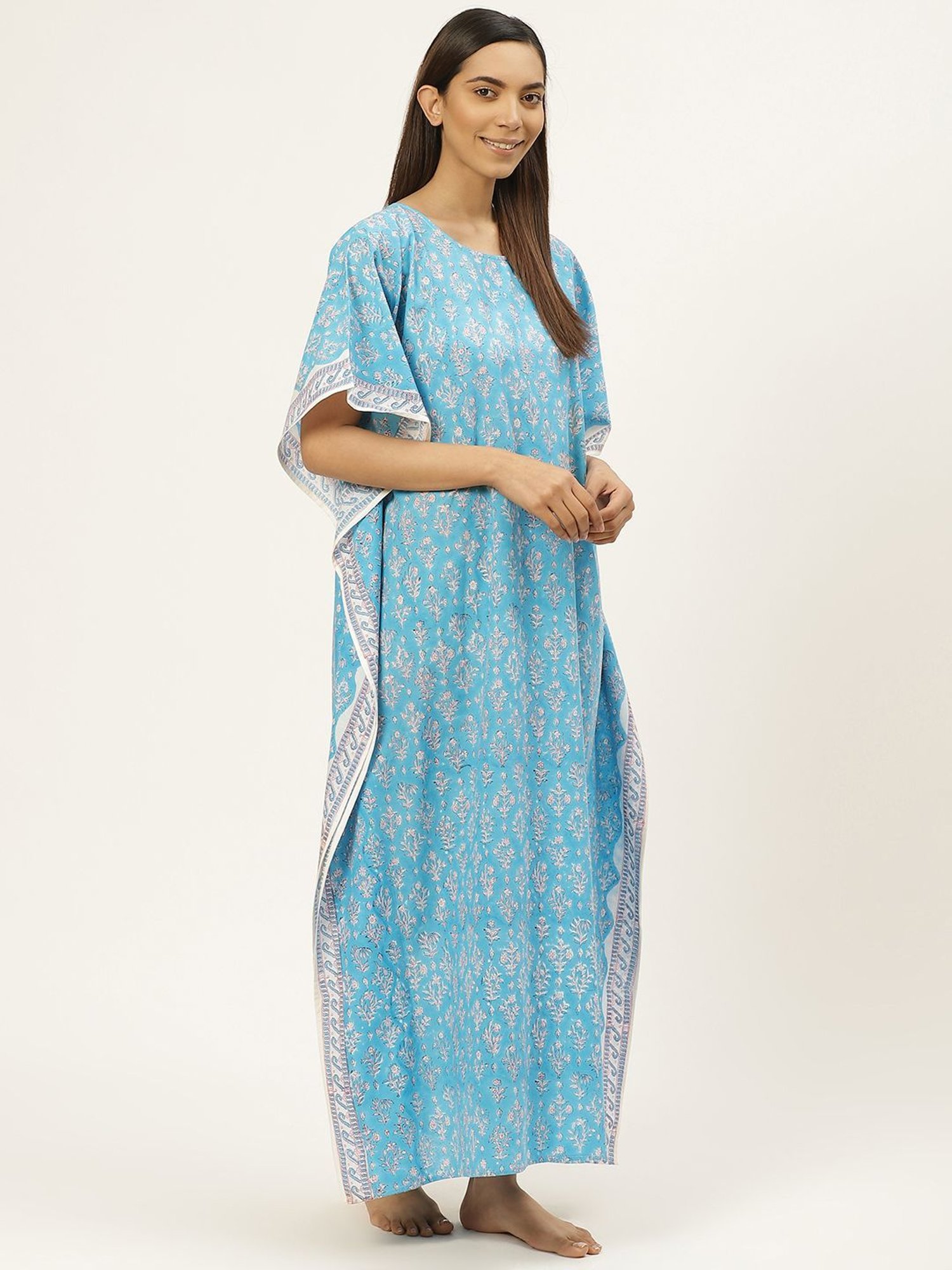 Prakrti Blue Cotton Printed Kaftan