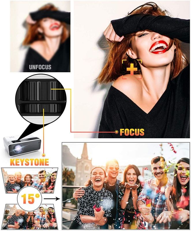 Mini Projector, CiBest Video Projector Outdoor Movie Projector 4500L, LED Portable Home Theater Projector 1080P and 200" Supported, Compatible with PS4, PC via HDMI, VGA, TF, AV and USB