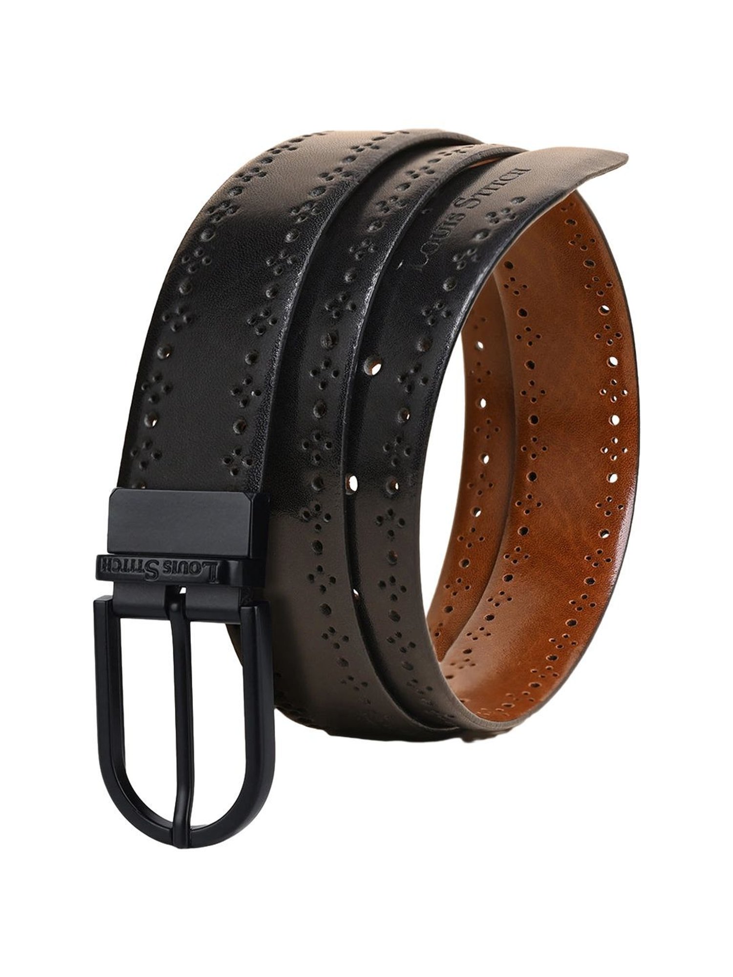 Louis Stitch Spanish Black & Brown Leather Reversible Belt For Men