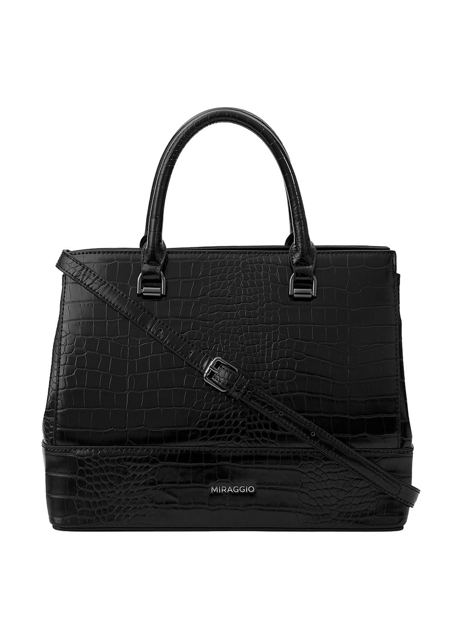 Miraggio Clara Black Textured Large Handbag