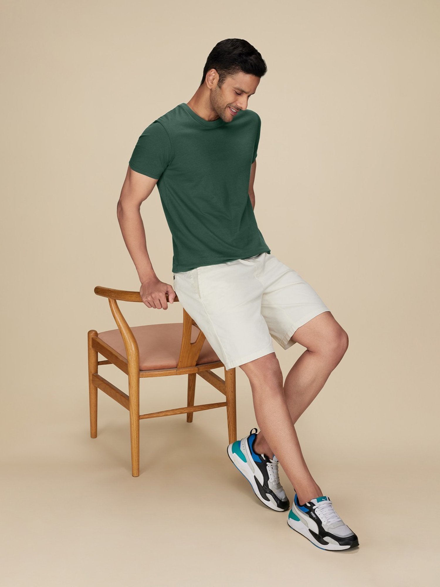 XYXX Pine Green Cotton Regular Fit T-Shirts