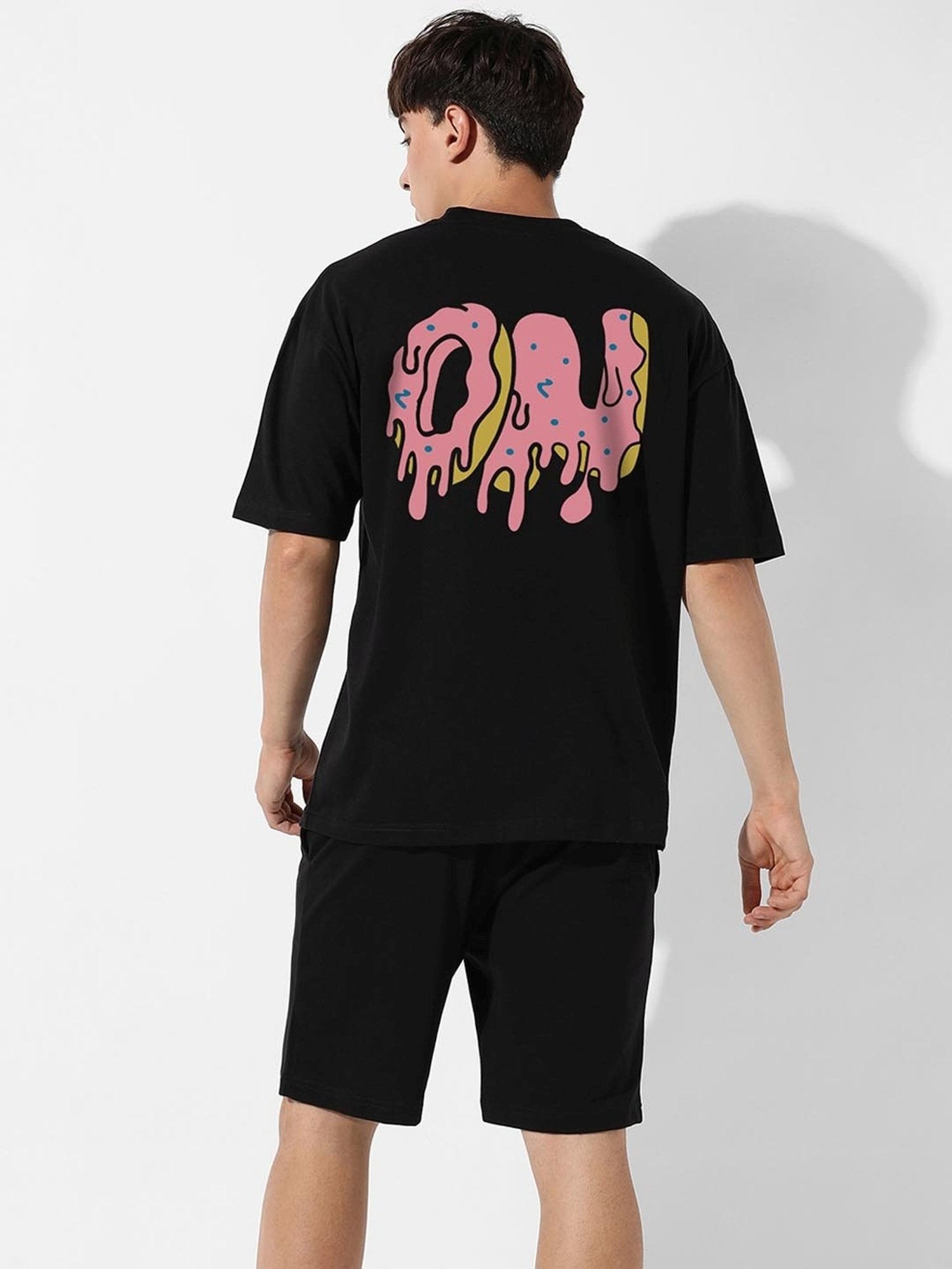 Campus Sutra Black Regular Fit Oversized On-Off Printed Co-Ord Set