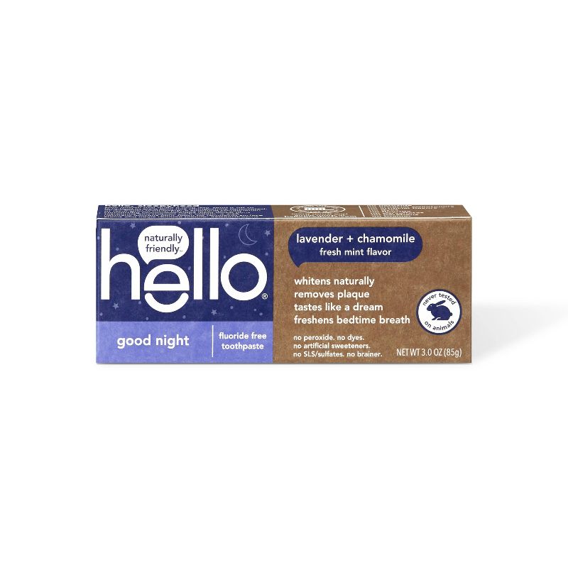hello Good Night Fluoride Free Toothpaste - Lavender + Chamomile + Fresh Mint Vegan & SLS Free - 3oz