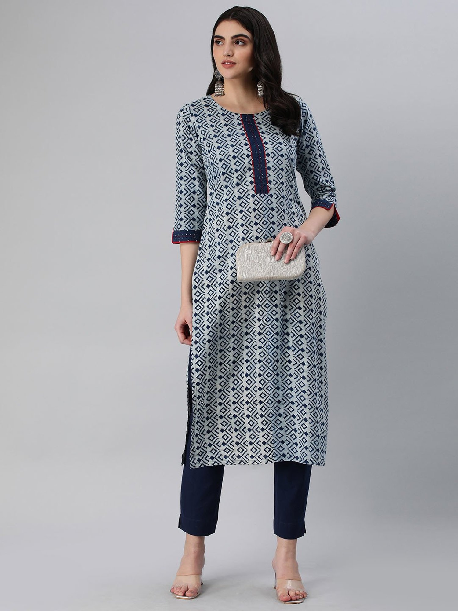 Kami Kubi Blue Printed Straight Kurta