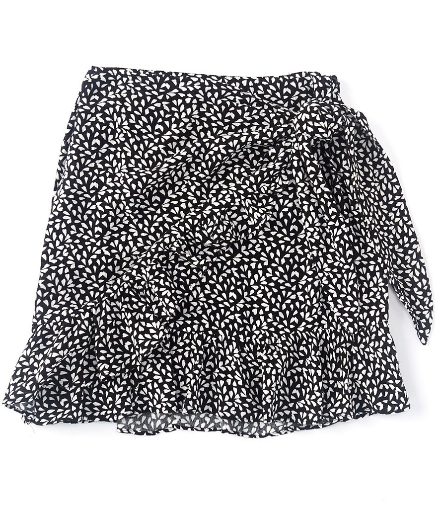 GB GB Girls Big Girls 7-16 Printed Side-Tie Faux-Wrap Skirt