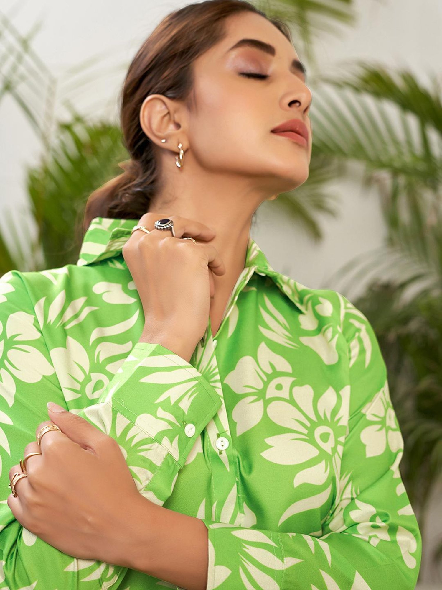 SELVIA Lime Green Floral Print Co-Ord Set