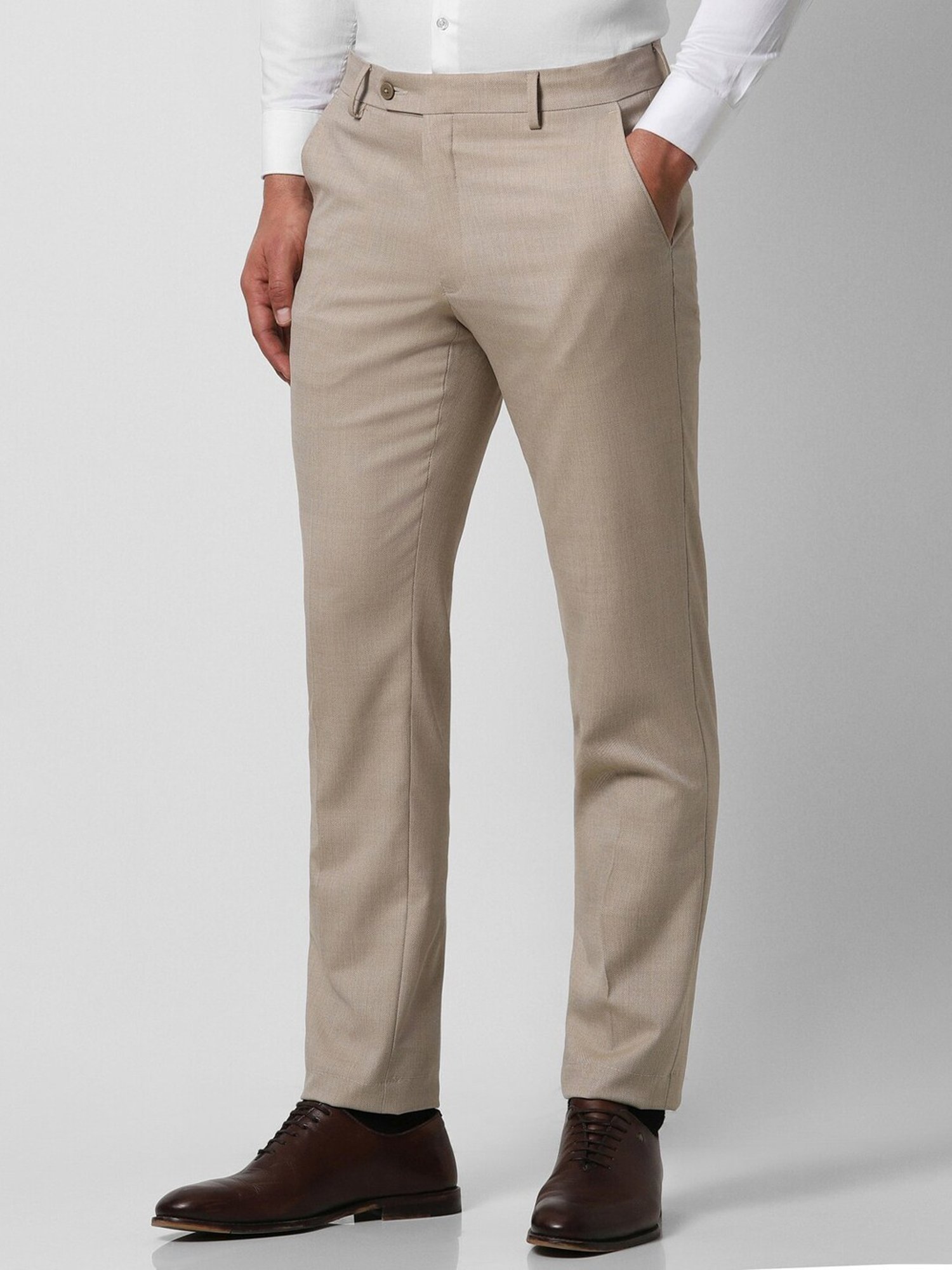 Van Heusen Beige Slim Fit Texture Trousers