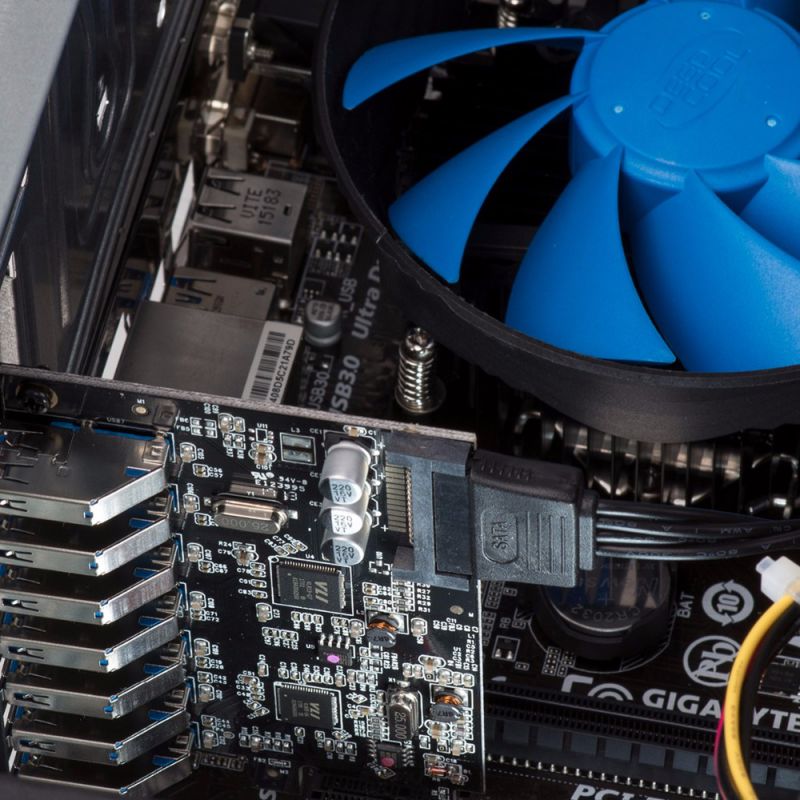 Plugadget 7 Port USB3.0 PCI-E Express Card Sata to 15 Pin High Speed Extender Adapter Card Power Connector