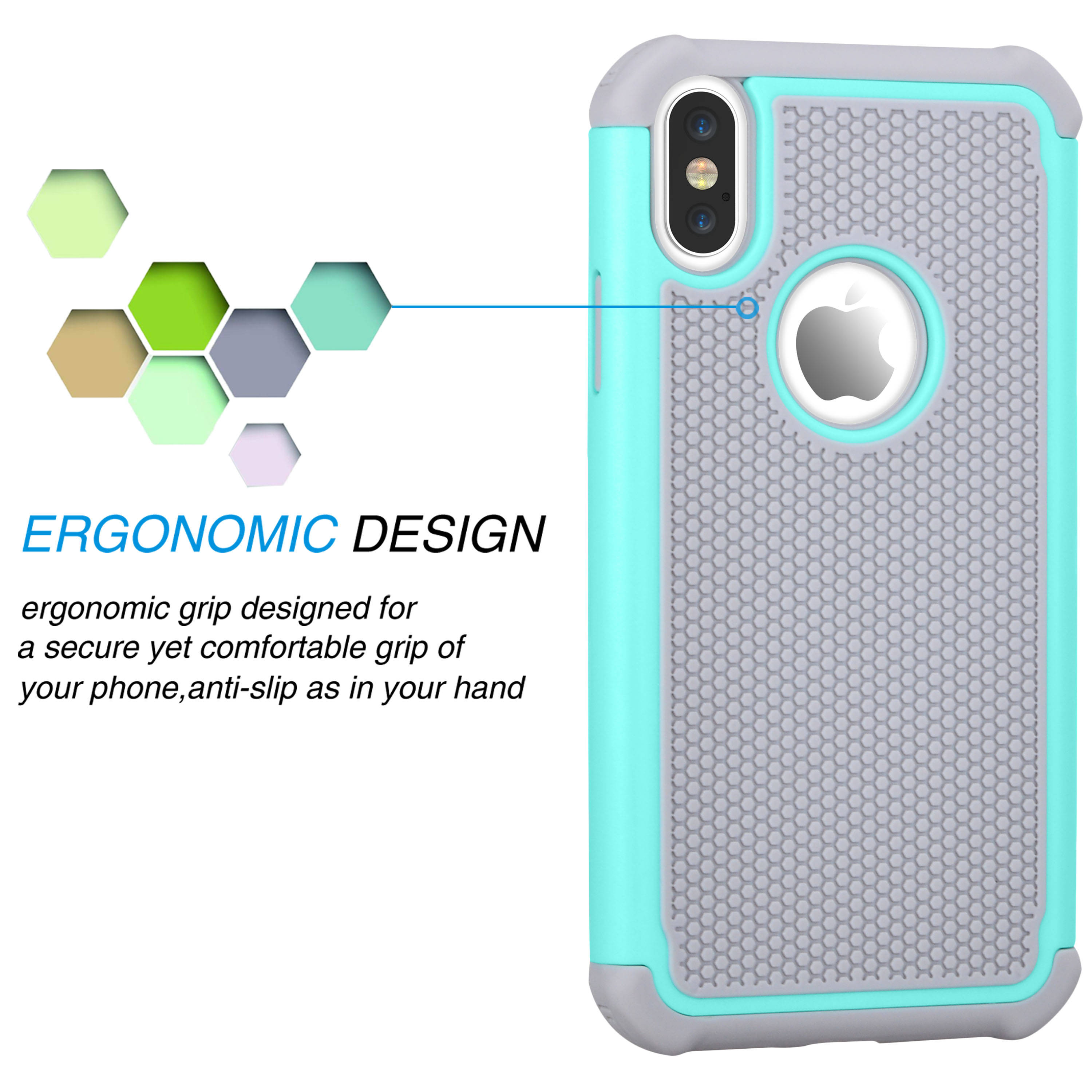 iPhone X Case, iPhone X Cute Case, Tekcoo [Tmajor] Shock Absorbing [Turquoise] Rubber Silicone & Plastic Scratch Resistant Bumper Grip Rugged Hard Cases Cover for Apple iPhone X (5.8 inch)