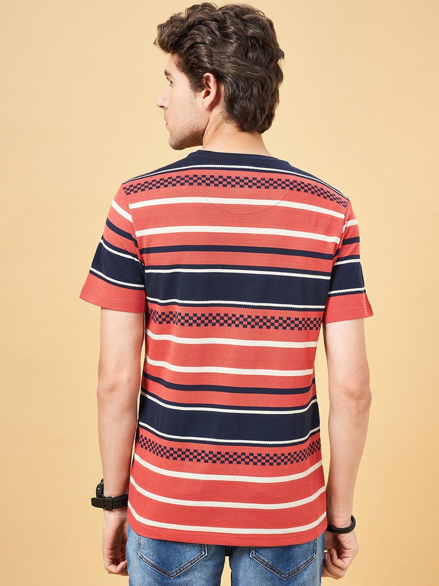 SF Jeans by Pantaloons Tabasco Cotton Slim Fit Striped T-Shirt