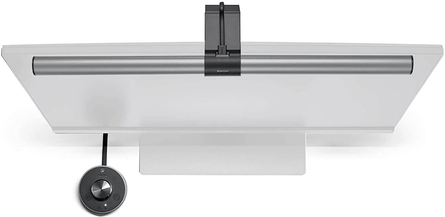 BenQ ScreenBar Plus e-Reading LED Computer Monitor Light Lamp with Desktop Dial Auto-Dimming and Hue Adjustment No Screen Glare Space Saving USB Powered Matte Silver