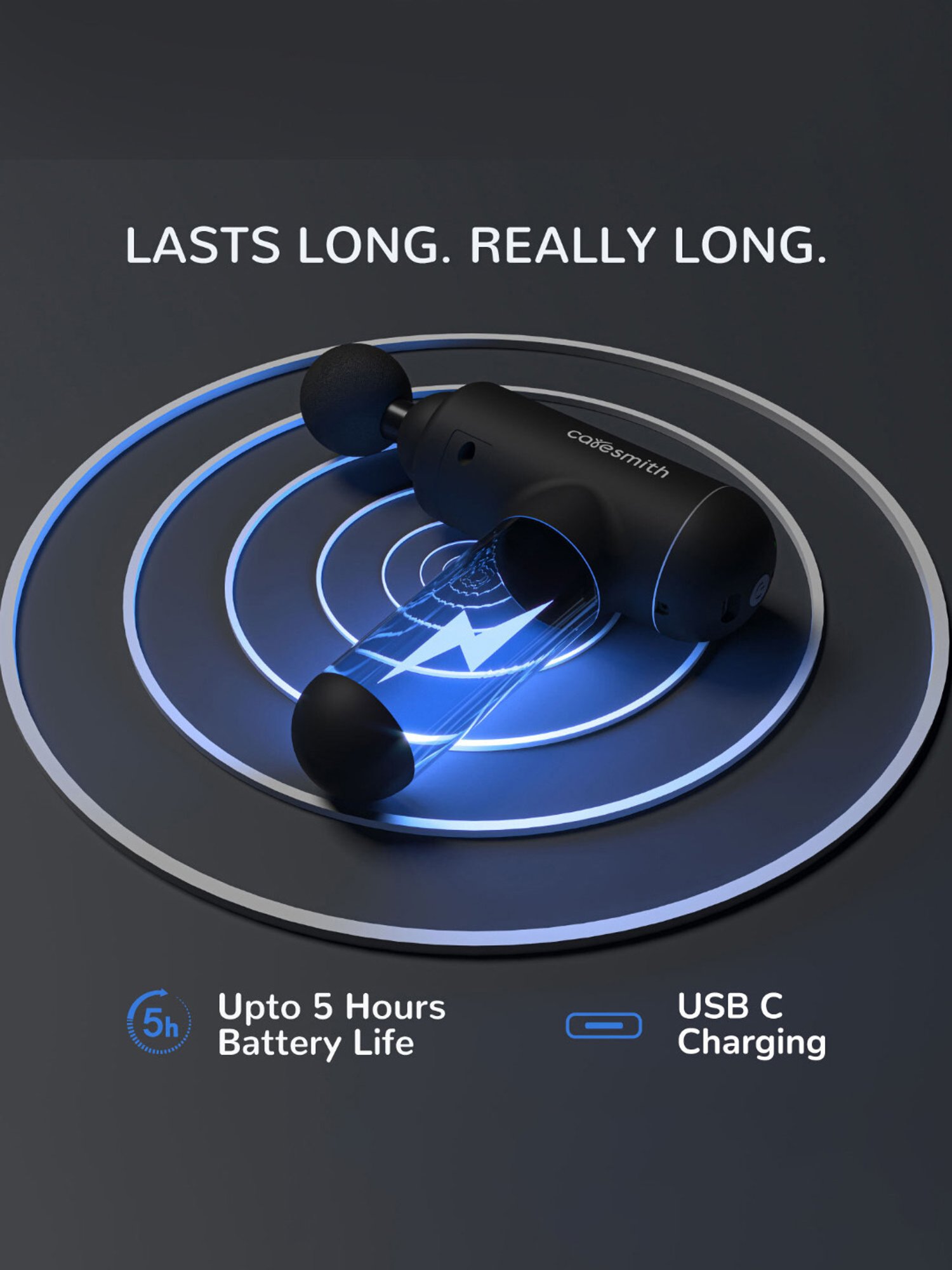 Caresmith Charge Boost Massage Gun, True Percussion with Large Torque Motor, 4 Heads (Black)