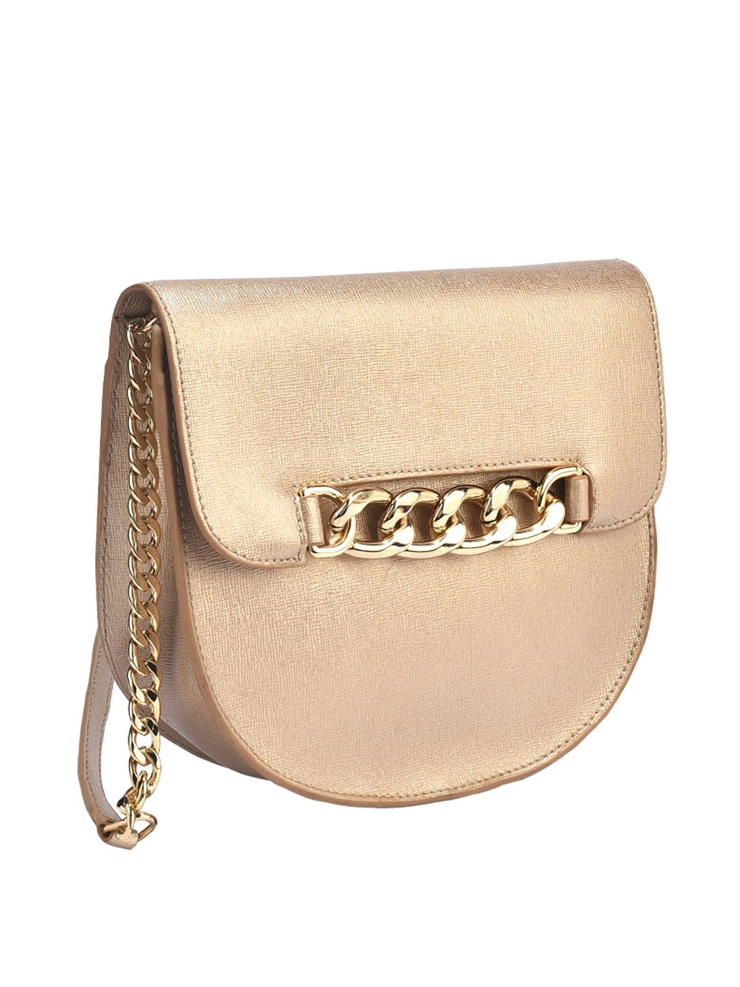 Eske Valerie Golden Solid Medium Sling Handbag