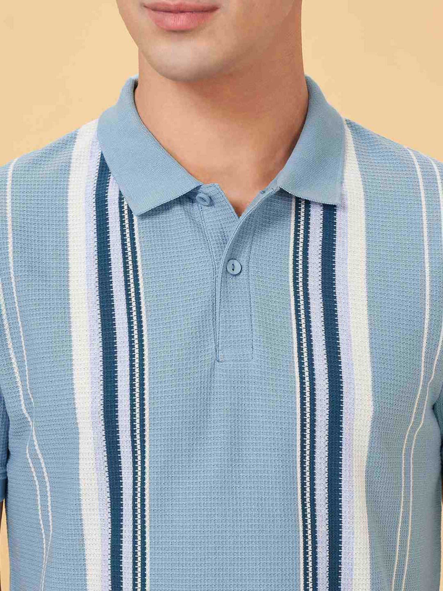 Byford By Pantaloons Blue Slim Fit Striped Polo T-Shirt