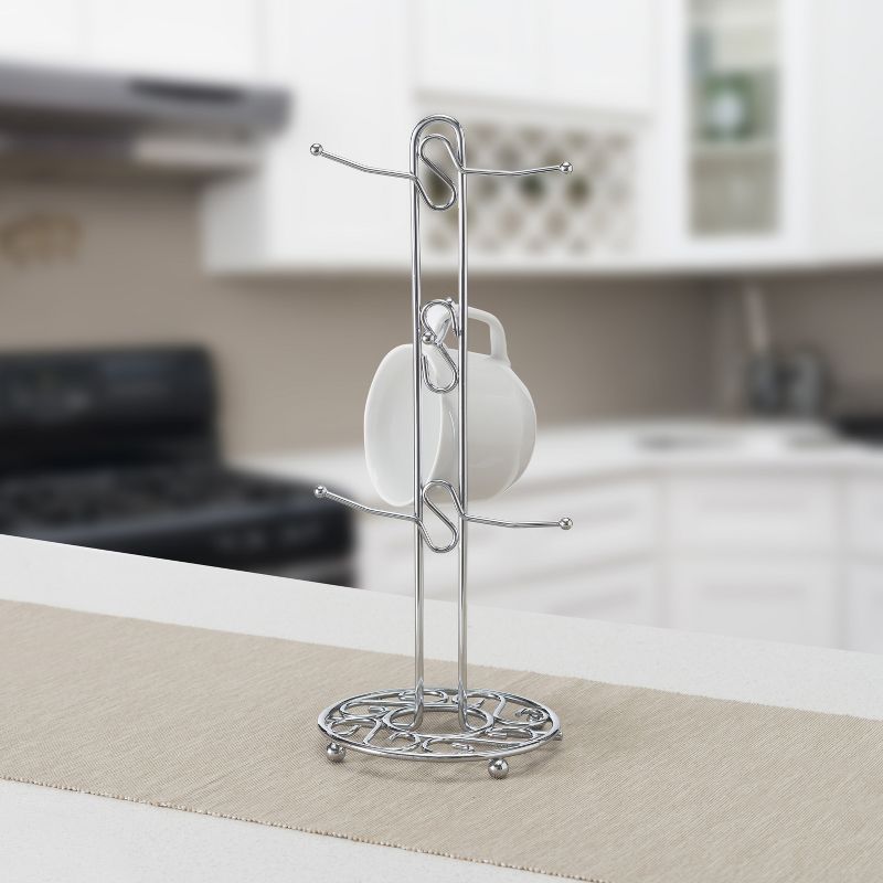 Home Basics Chrome Plated Steel Scroll Collection Mug Tree