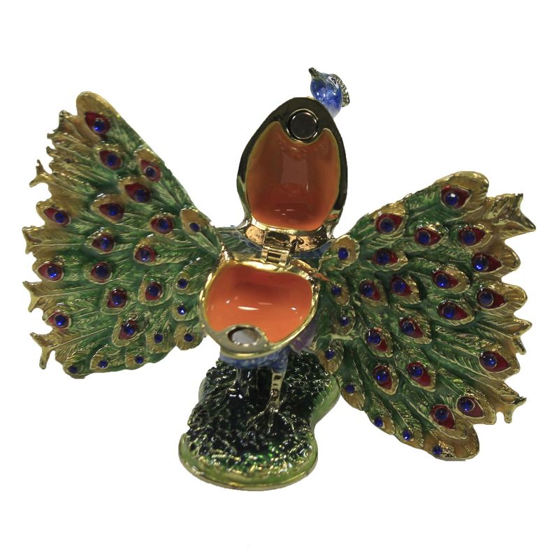 Hinged Trinket Box 3.0" Peacock Eye Tail Feathers  -  Decorative Figurines