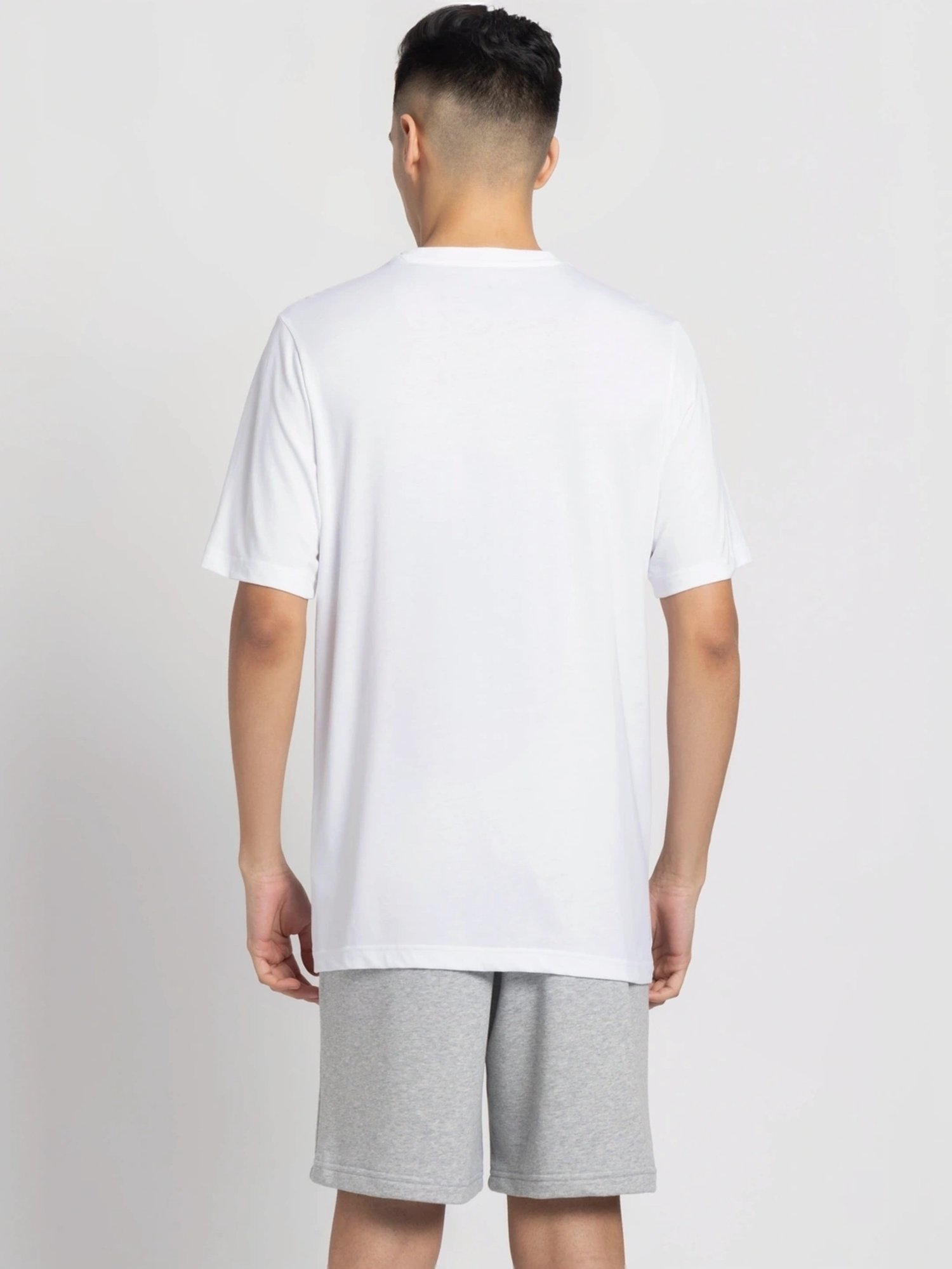 Adidas White Cotton Regular Fit Logo Printed T-Shirt