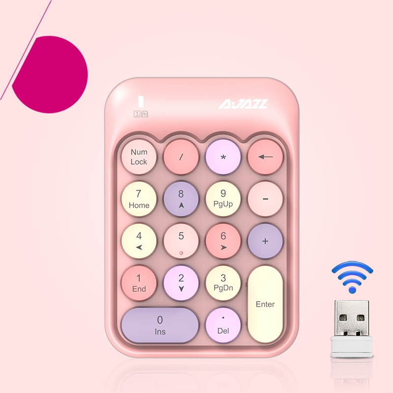 Ajazz AK18 2.4G Wireless Numeric Keypad 18-Key Retro Typewriter Round Keycap - White