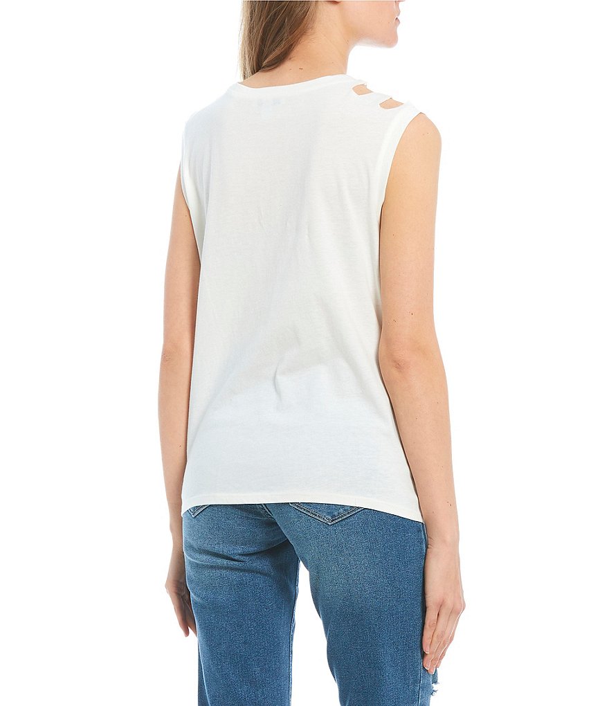 Frayed Reed Distressed Sleeveless Knit Tee