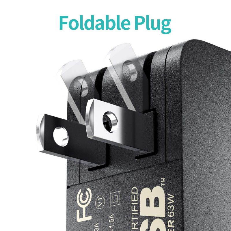 Nekteck 63W USB C Wall Charger with 45W Power Delivery, Foldable Plug Charging Adapter with 6.6ft Type C Cable for MacBook Pro, Dell XPS, Surface Go, Pixelbook, iPad Pro, Galaxy, iPhone and More