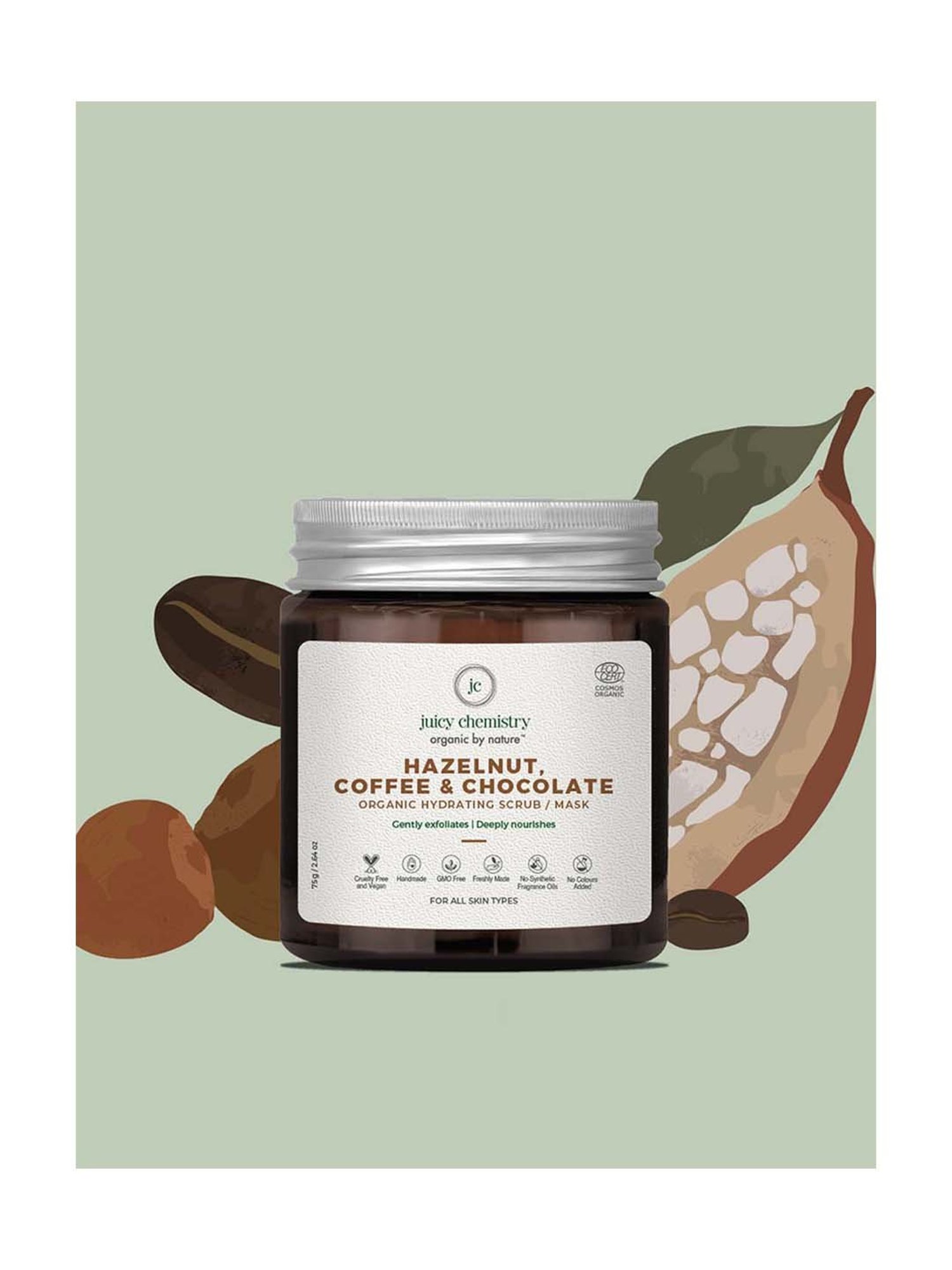 Juicy Chemistry Organic Hazelnut Coffee & Chocolate Hydrating Face Scrub - 75 gm