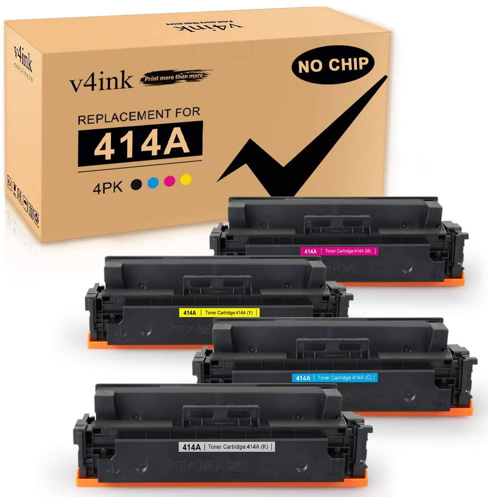 v4ink [NO CHIP] Compatible Toner Cartridge Replacement for HP 414A M454dw M479fdw 4 Packs for use in HP Color Laserjet Pro MFP M479fdw M479fdn M454dw M454 M454dn Printer Black Cyan Yellow Magenta