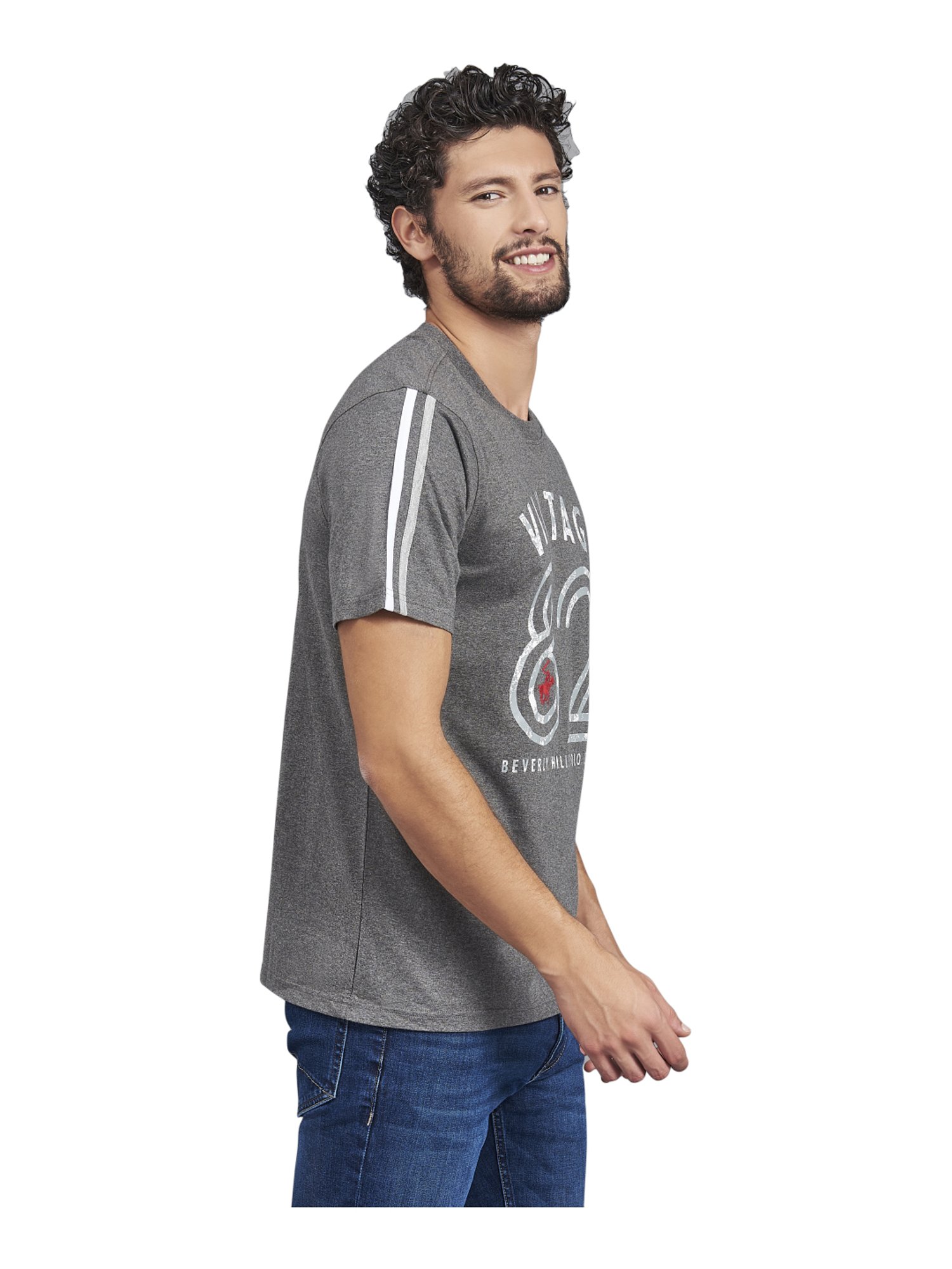 Beverly Hills Polo Club Grey Cotton Regular Fit Printed T-Shirt