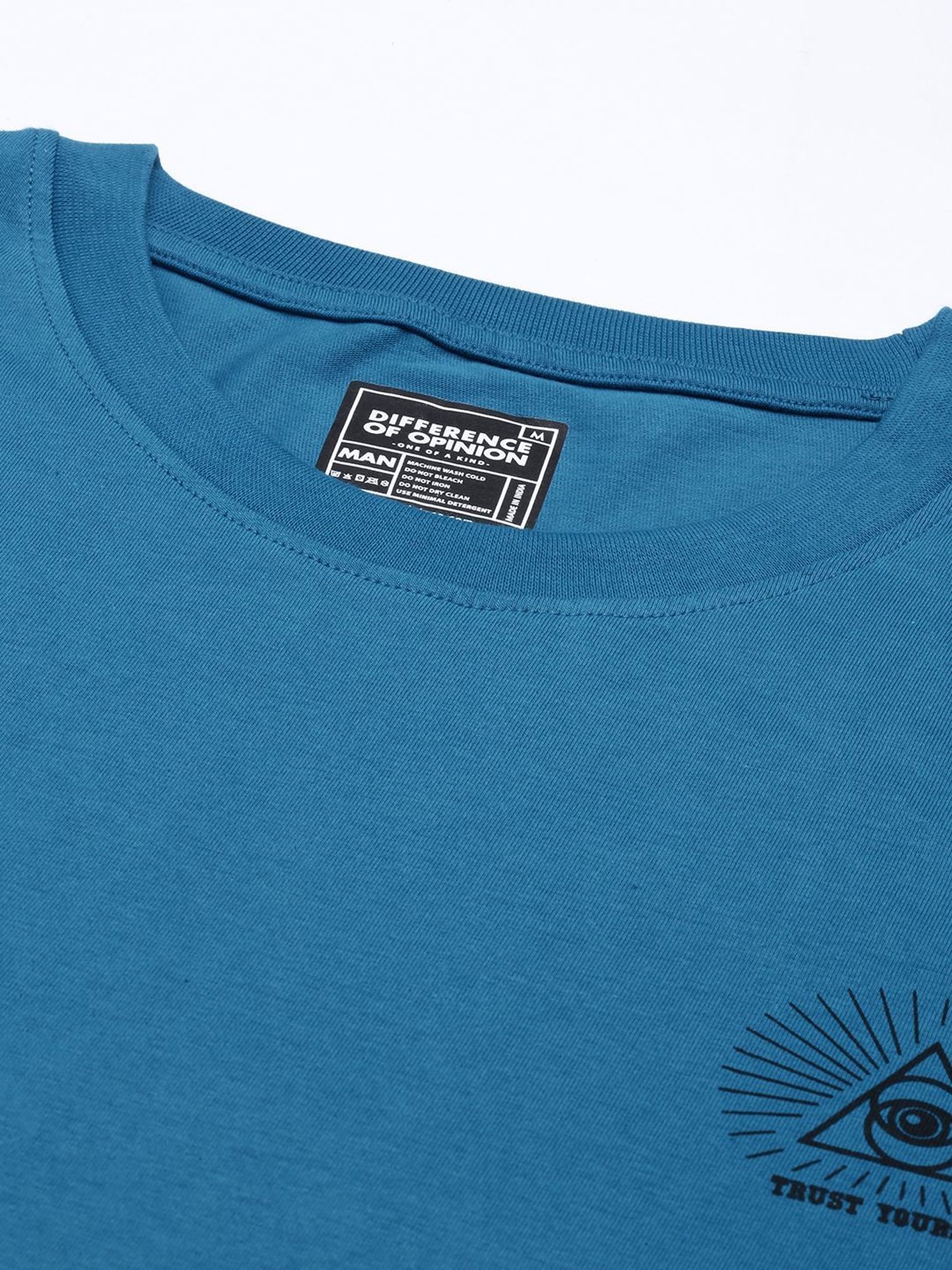 Difference of Opinion Blue Cotton Loose Fit Printed T-Shirt