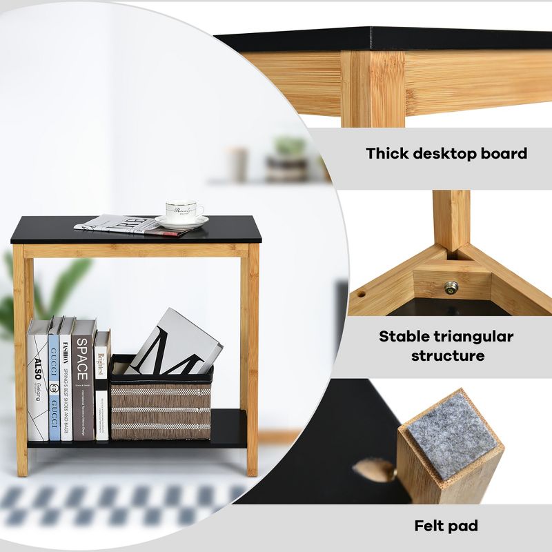 Costway Bamboo Side Table 2-Tier Sofa End Console Table w/ Storage Shelf Bedroom