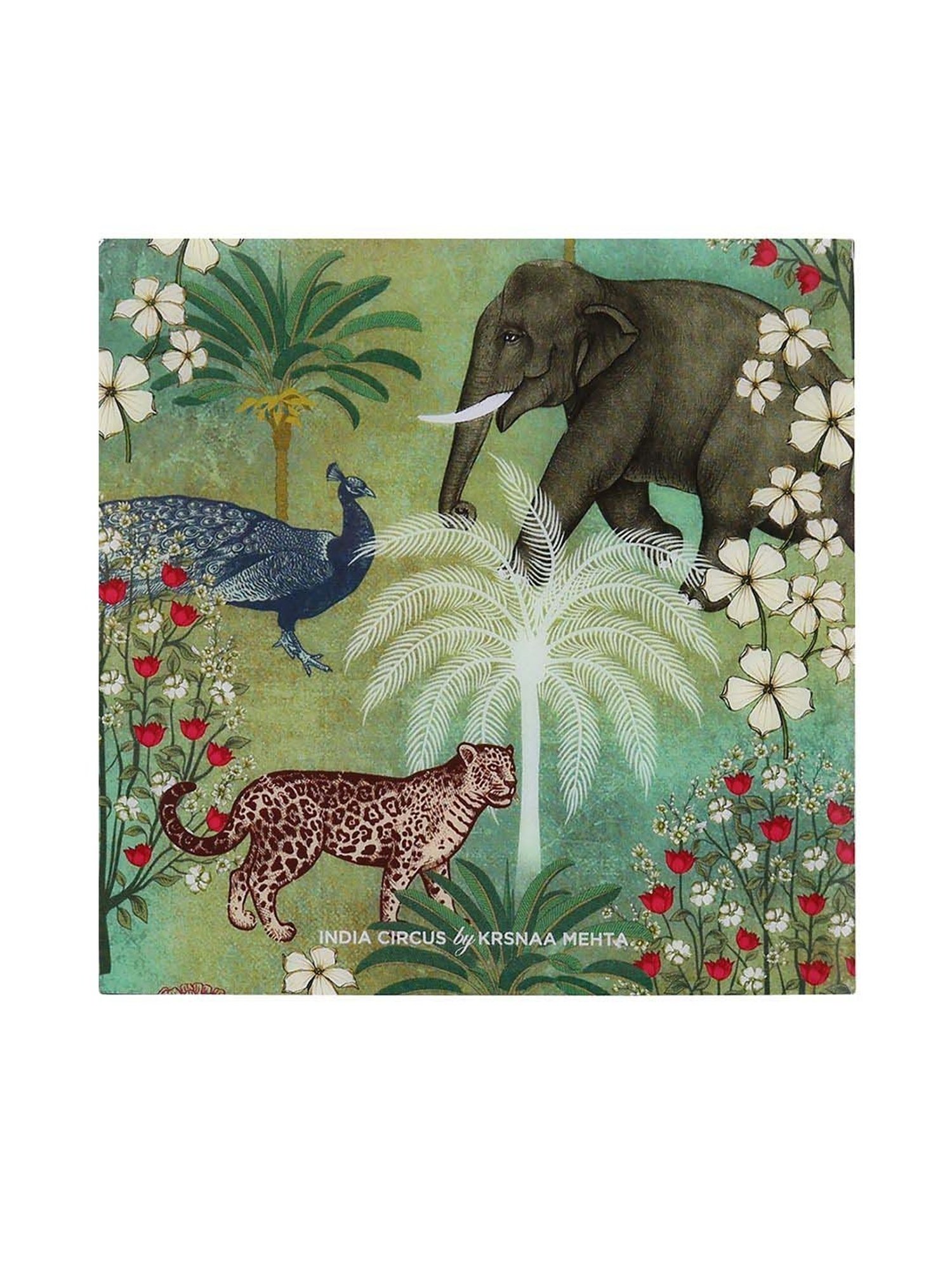 India Circus by Krsnaa Mehta Green Mdf Wildlife Safari Table Coaster - Set of 6