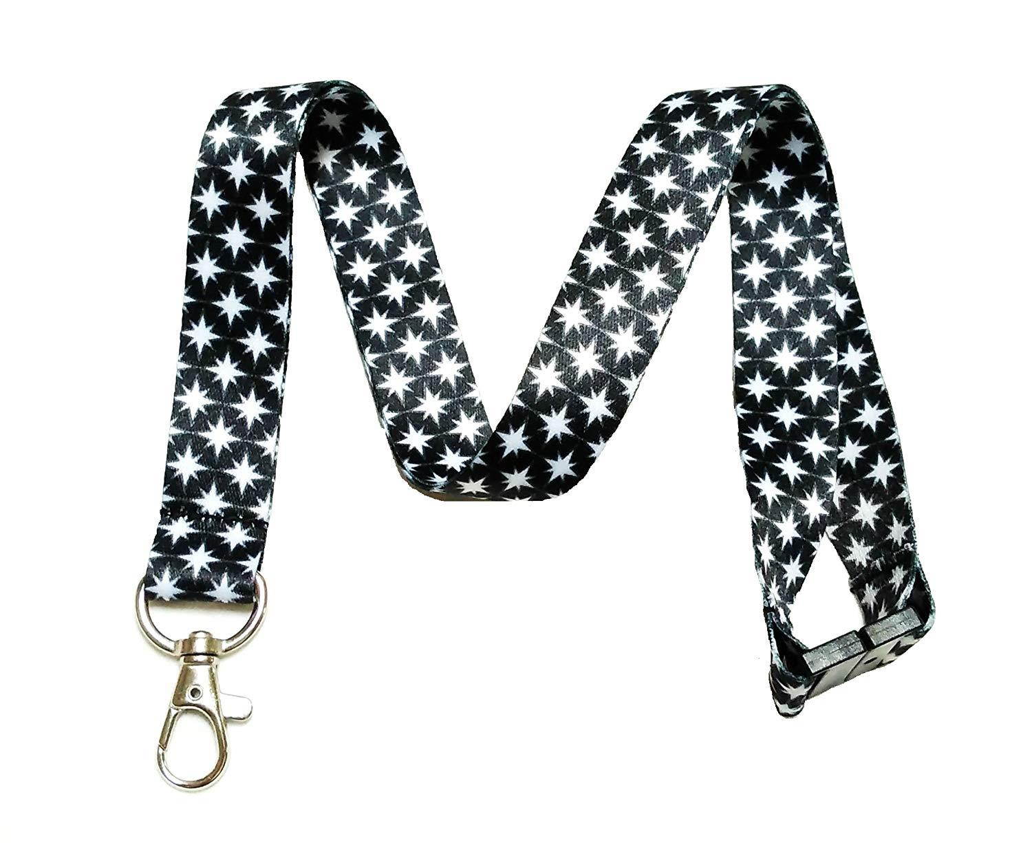 Break Away Black & White Print Lanyard Key Chain Id Badge Holder (Set of 8)