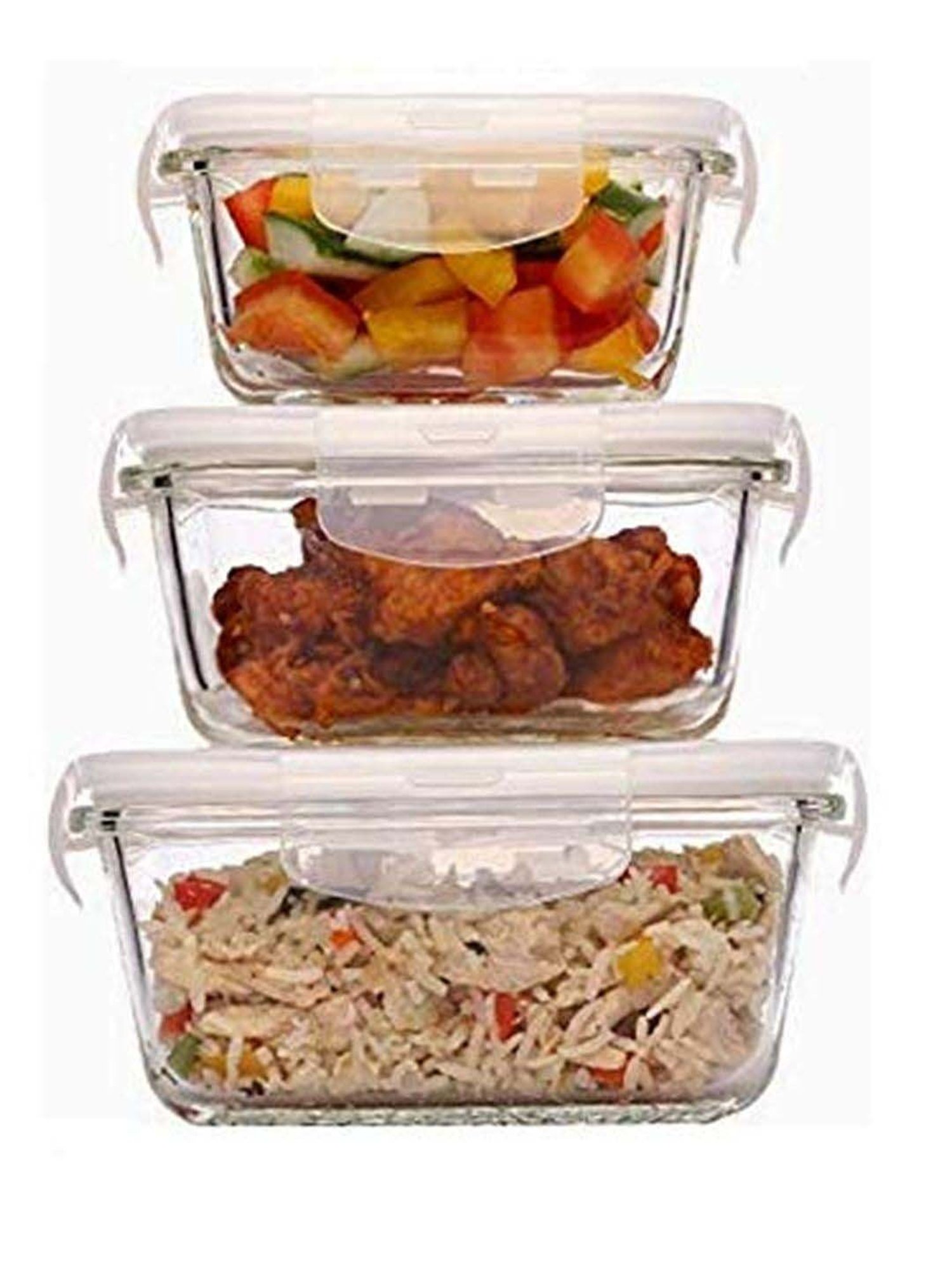 Femora Borosilicate Glass Square Container with Air Vent Lid (300 ml, 500 ml & 800 ml) - Set of 3