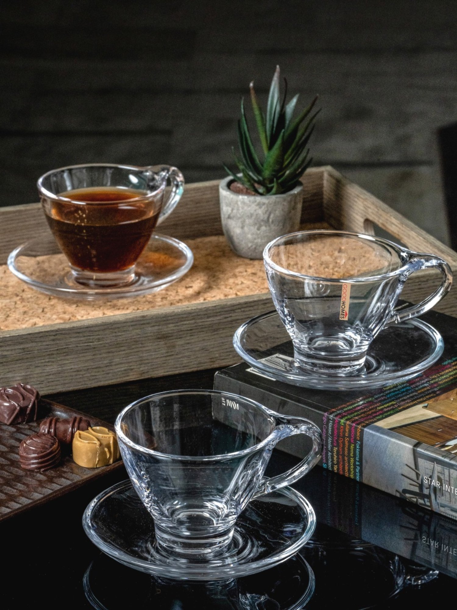 Goodhomes Transparent Glass Tea Cup & Saucer - Set of 6