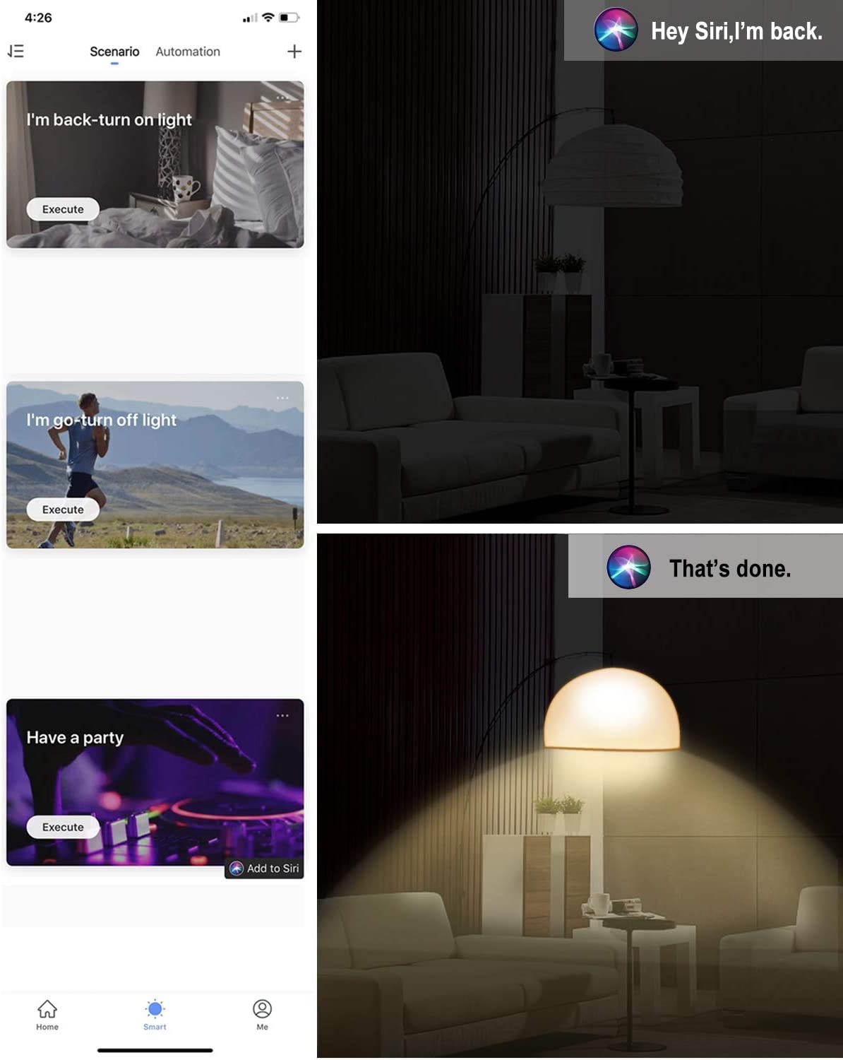 Smart Light Bulb,  A19 E26 9W WiFi LED Smart Bulb, Works with Alexa, Echo, Google Home & Siri (No Hub Required), Warm White, 60W Equivalent, ETL Listed (2-Pack)