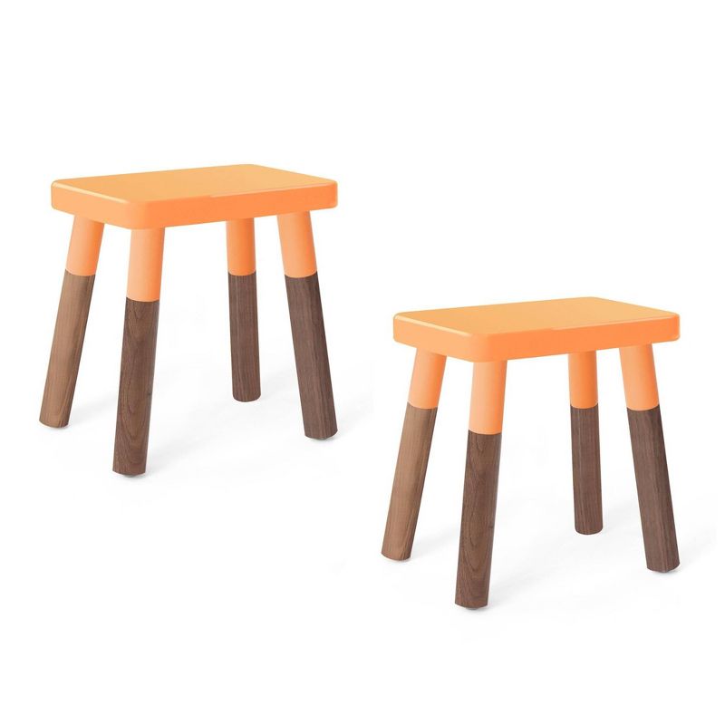 Set of 2 Peewee Wood Veneer Kids' Chairs Walnut/Orange - Nico & Yeye