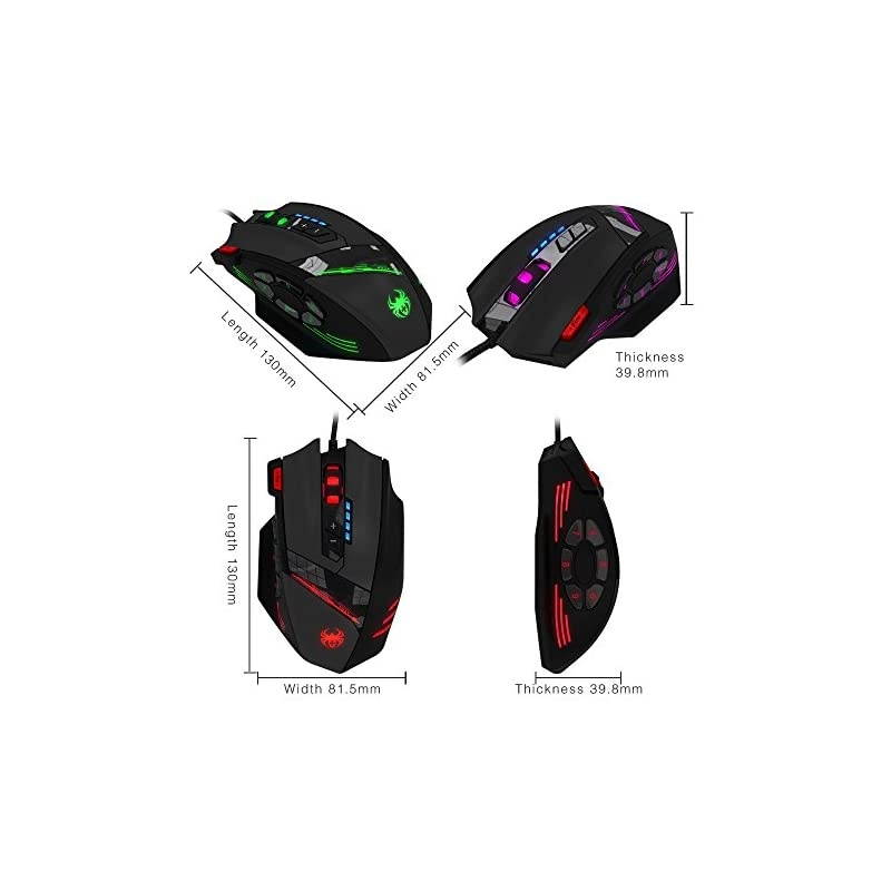 12 Programmable Buttons Zelotes C12 Gaming Mouse,  Laser Double-Speed Adjustment 8000DPI Mice Support 4 Level Switch