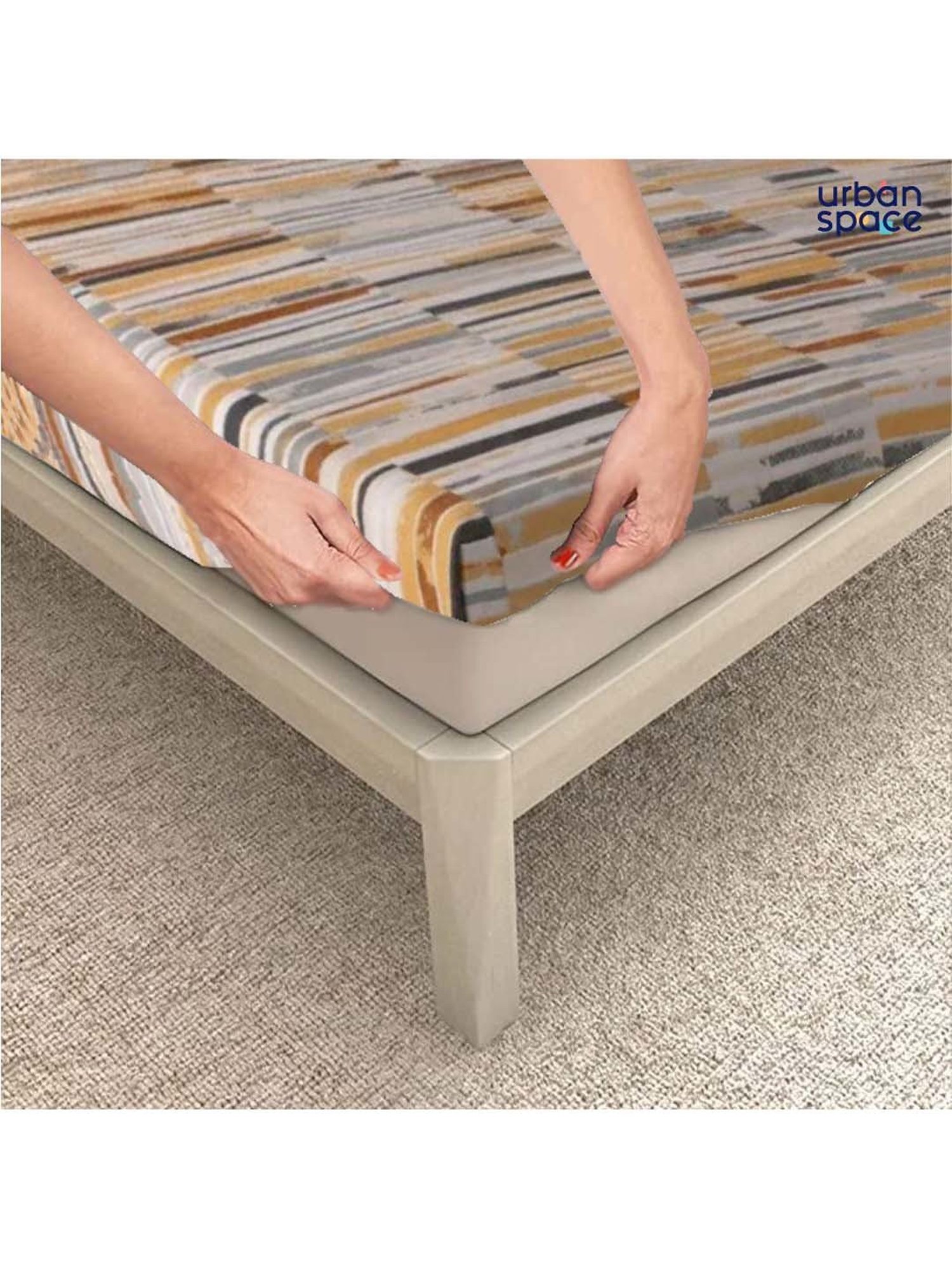 Urban Space Divine Mustard Cotton 144 TC King Fitted Bedsheet With Pillow Covers