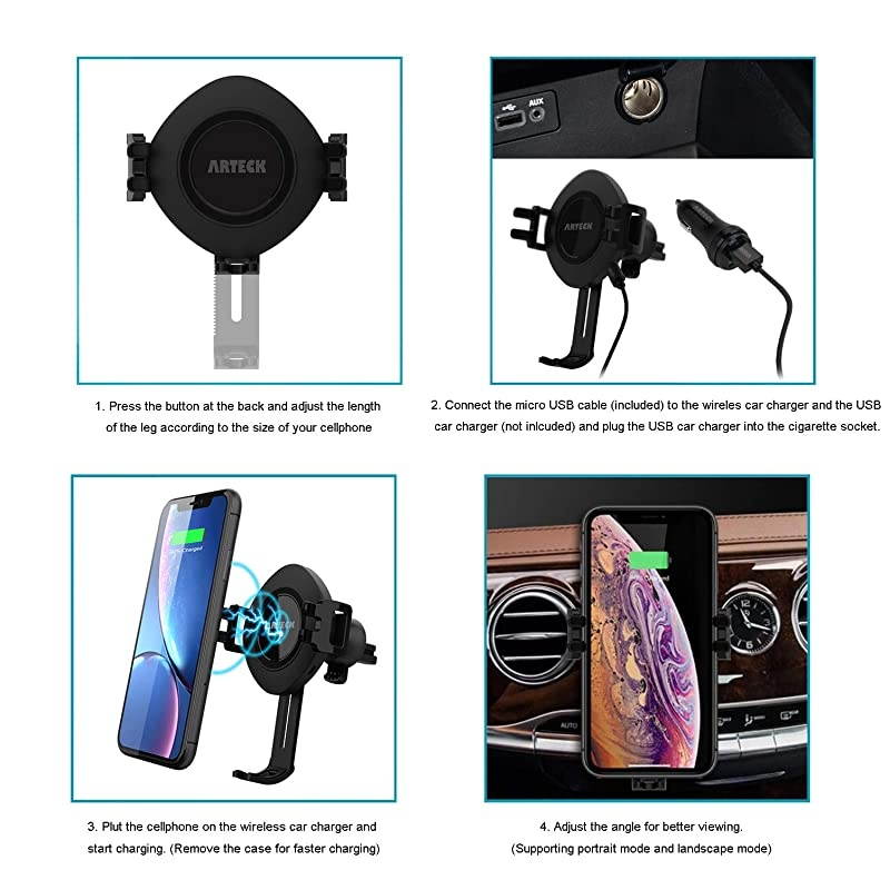 10W Wireless Car Charger Mount,  Air Vent Universal Phone Holder Fast Charging Compatible with iPhone 12/12Pro/11/11 Pro/11 Pro Max/XR/XS/XS Max/X/8/8 Plus, Samsung Galaxy S Series and Note
