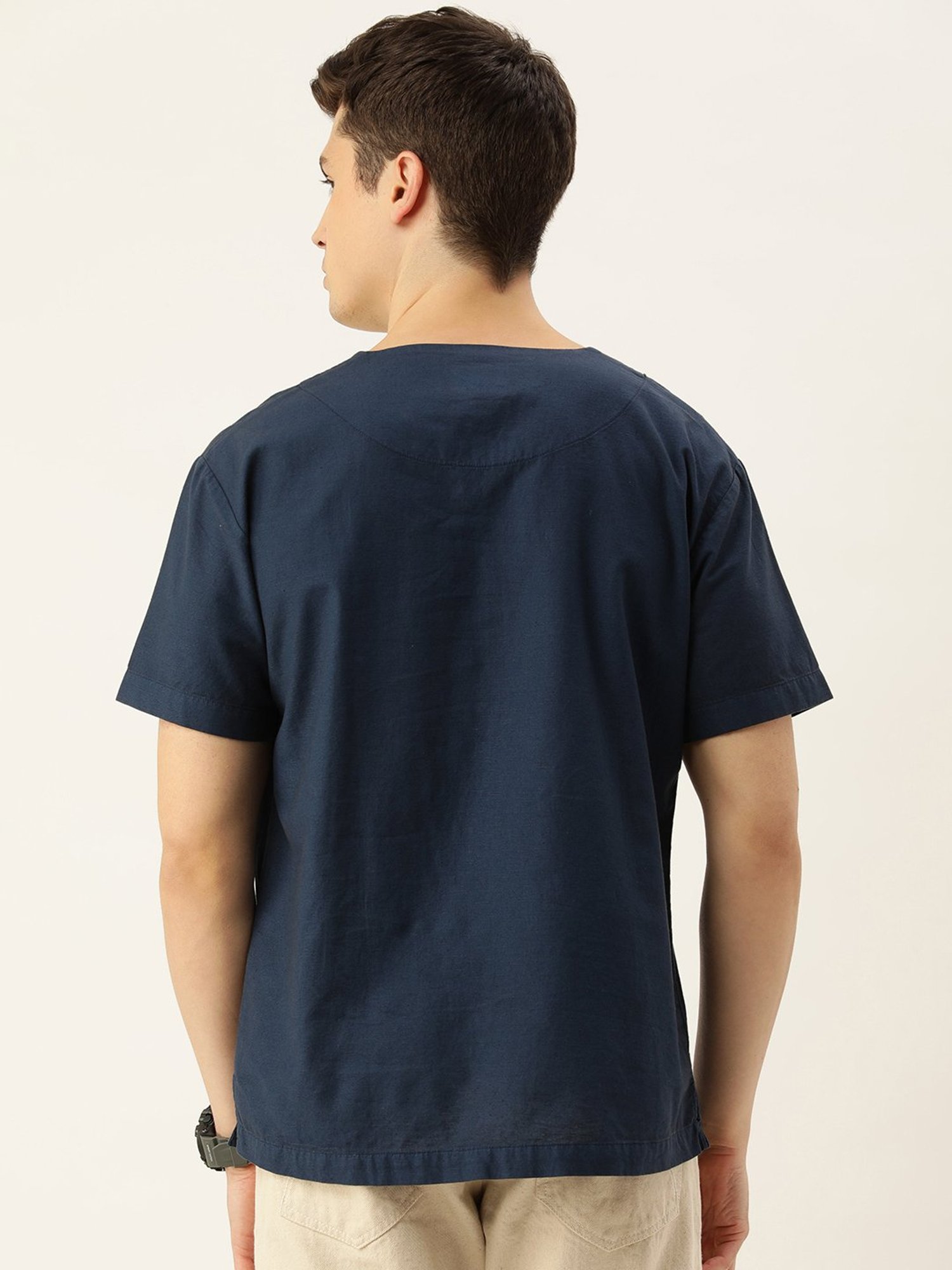 Bene Kleed Navy Regular Fit Cotton Linen Shirt